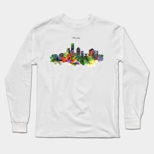 Watercolor Painting - Milwaukee Skyline Long Sleeve T-Shirt